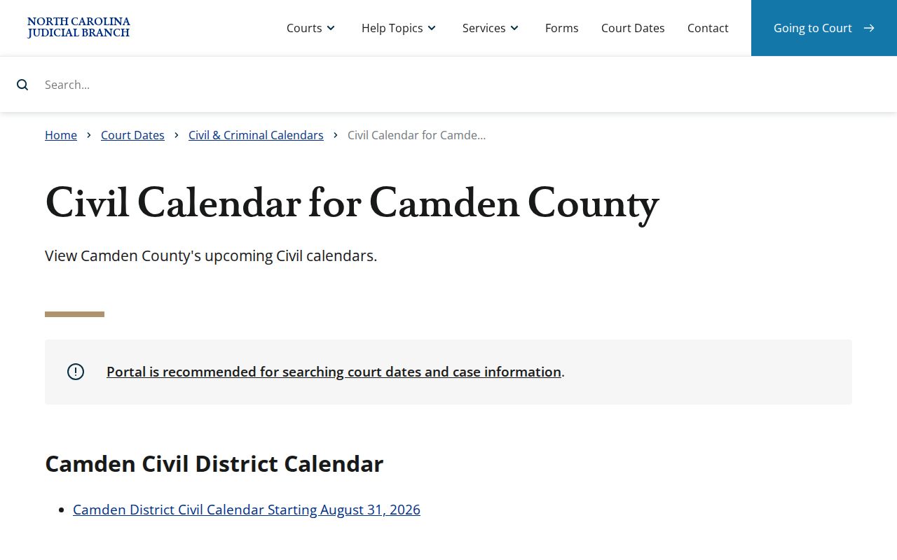 Camden County civil docket civil calendar interface