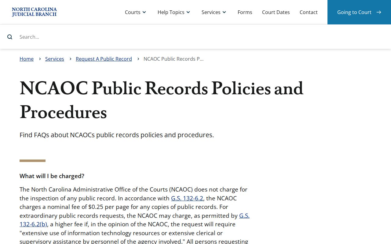 Camden County court records NCAOC public records policies