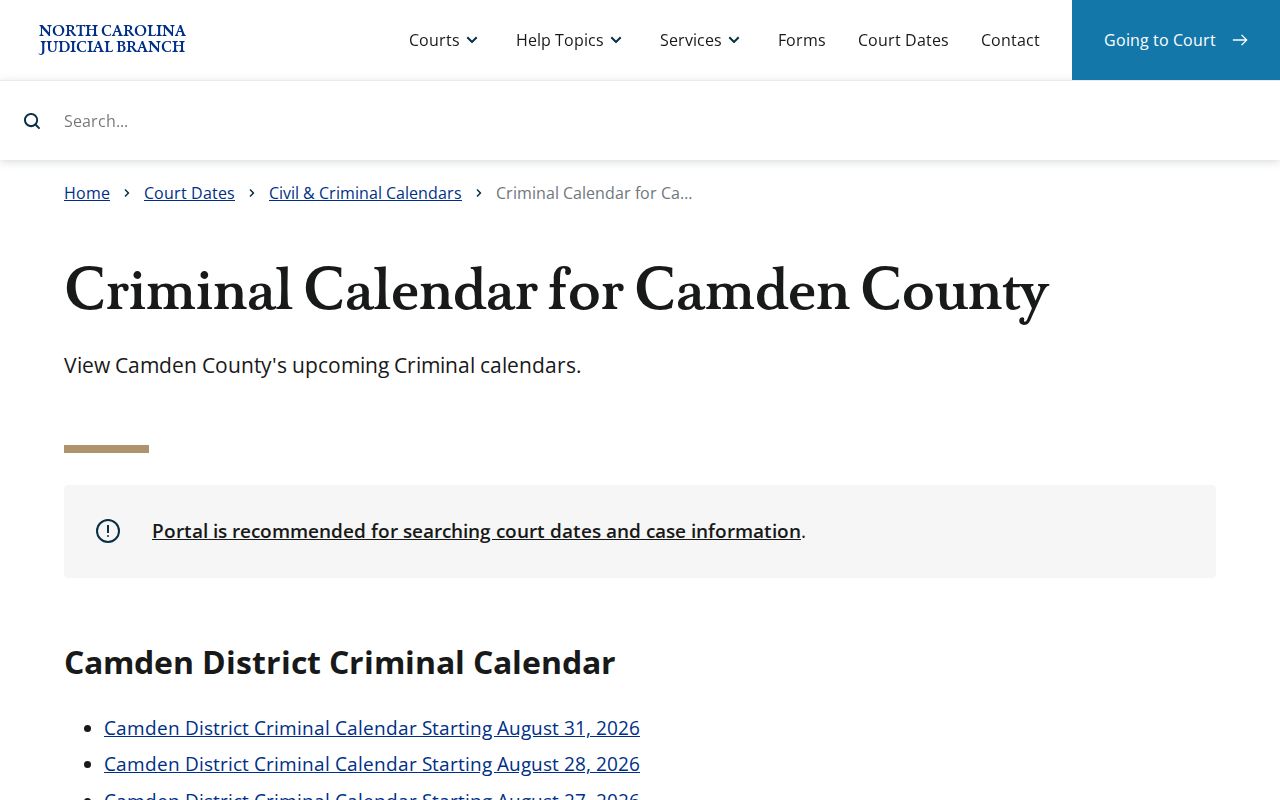 Camden County criminal docket criminal calendar interface