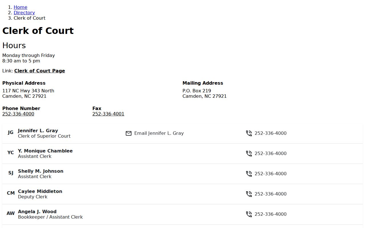 Camden County court docket Clerk of Superior Court directory