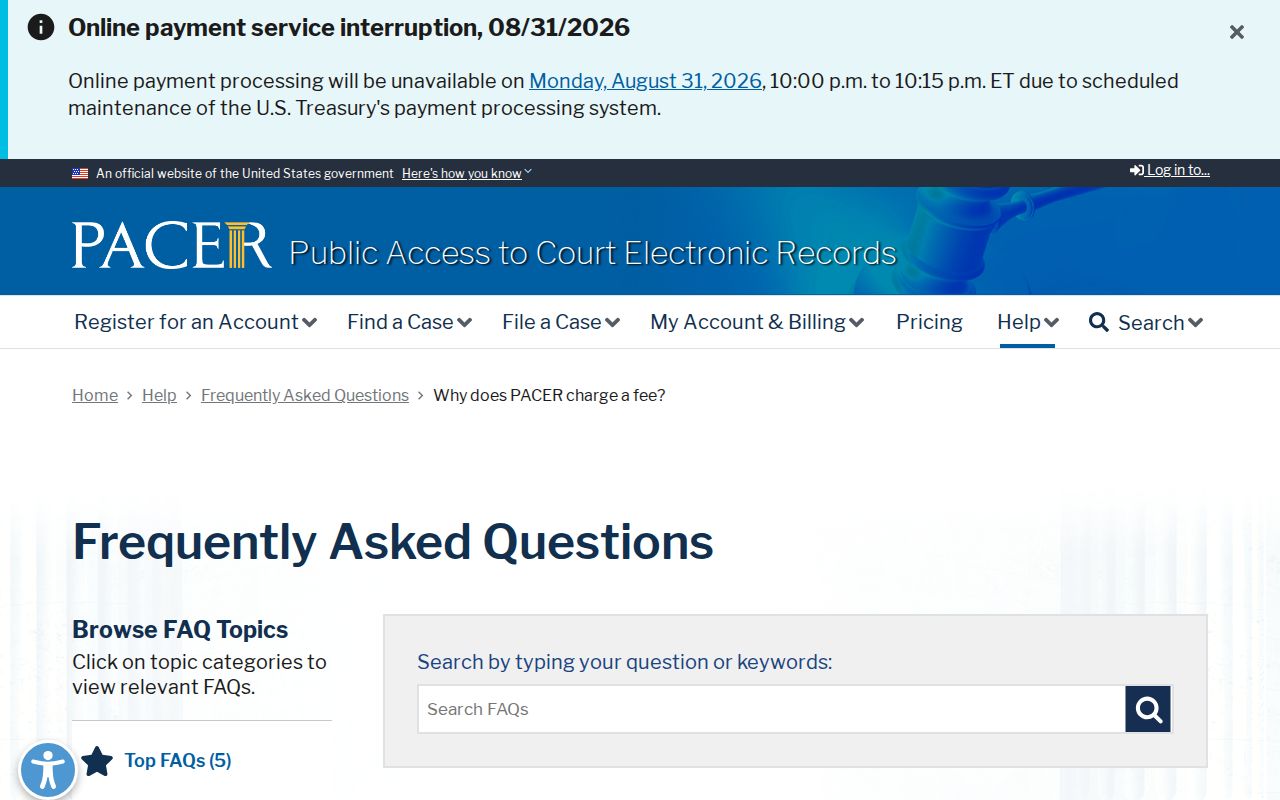 Camden County court docket federal PACER fee information